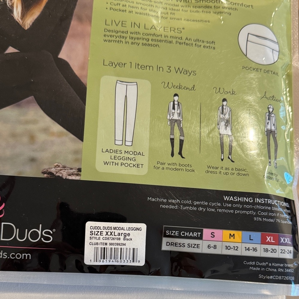 Cuddl Duds WarmLayer Black Ultra Soft Modal Leggings NEW - Picture 2 of 5